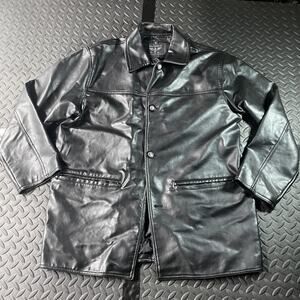 Reportage R.G.A. Faux Leather Car Coat Jacket Mens XL Black Button Front Lined